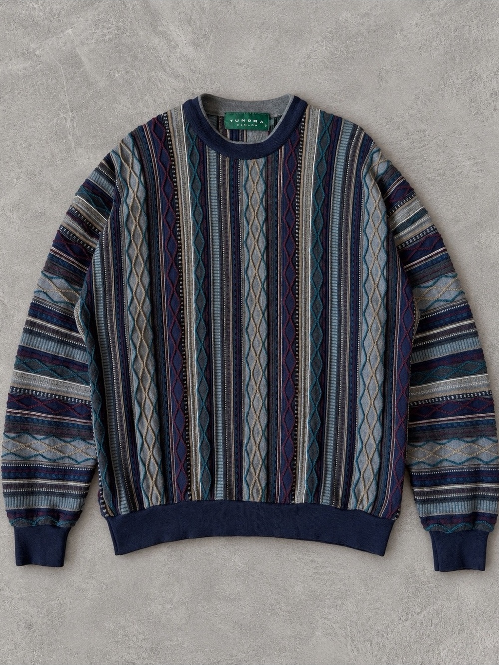 VTG 90s Tundra Men Wool Textured Knit Coogie Style Crewneck Sweater XL Retro
